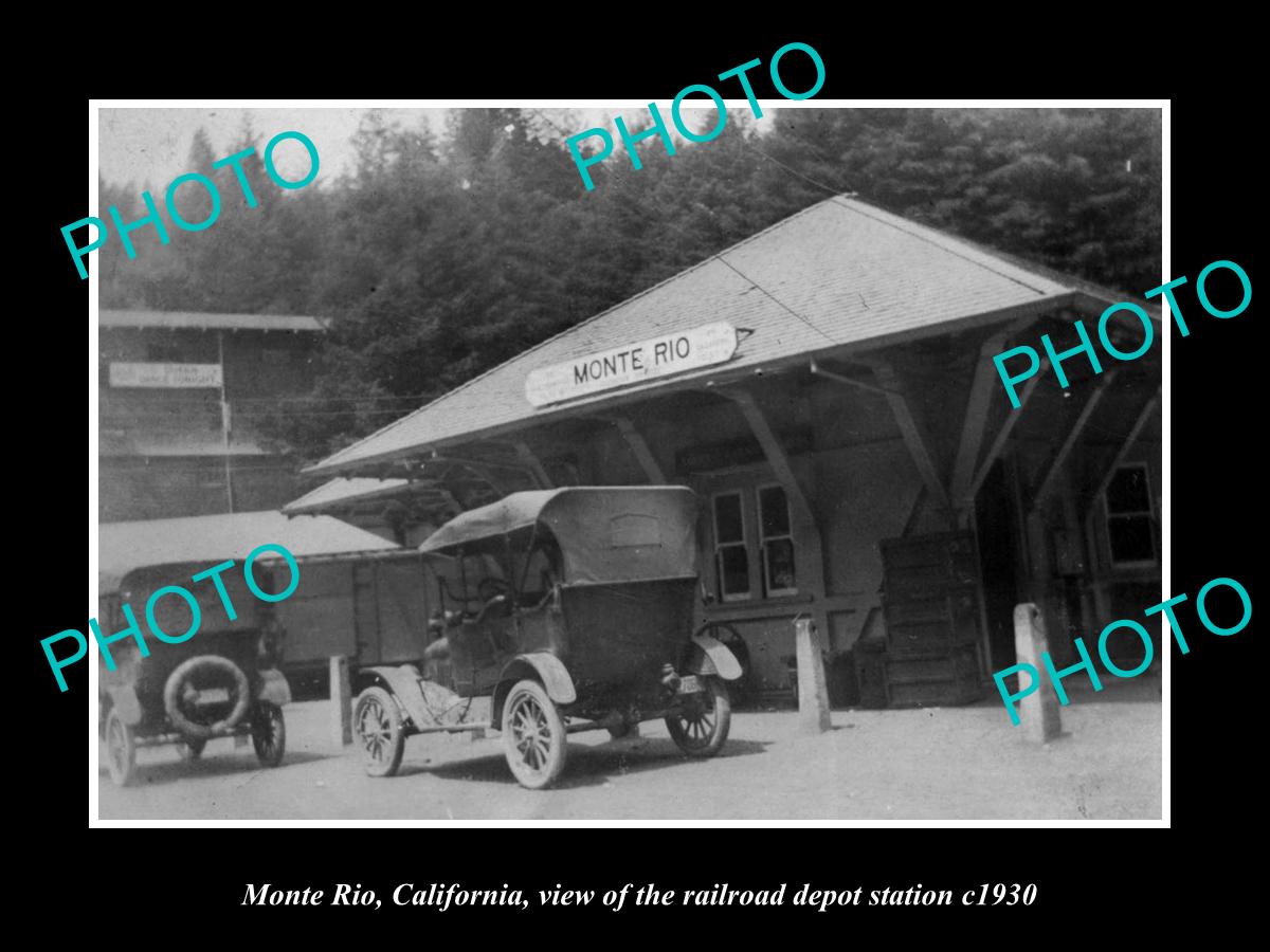 OLD LARGE HISTORIC PHOTO OF MONTE RIO CALIFORNIA, THE RAILROAD DEPOT c1930