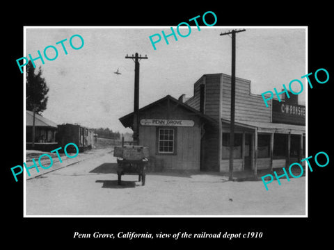 OLD LARGE HISTORIC PHOTO OF PENN GROVE CALIFORNIA, THE RAILROAD DEPOT c1910