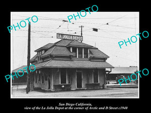 OLD LARGE HISTORIC PHOTO OF SAN DIEGO CALIFORNIA, LA JOLLA RAILROAD DEPOT c1940