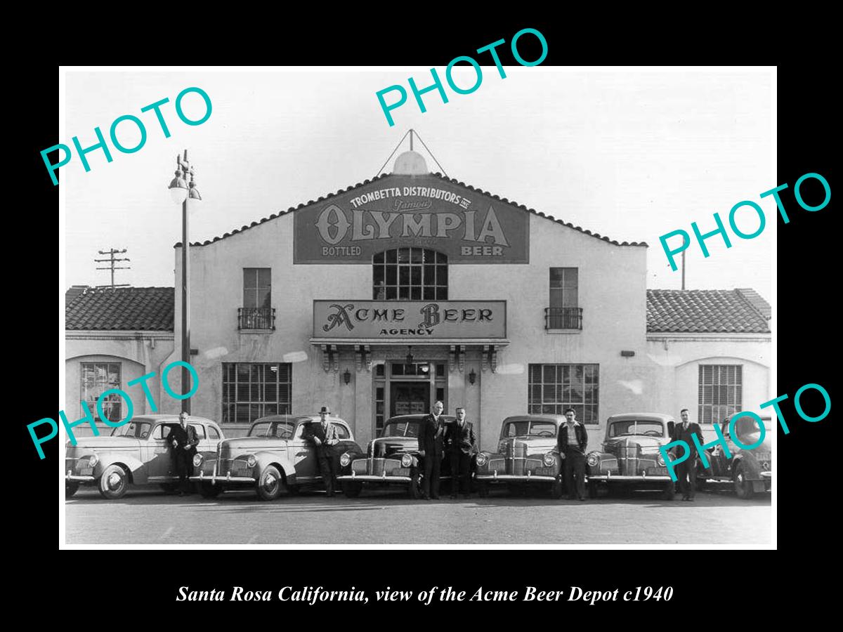 OLD LARGE HISTORIC PHOTO OF SANTA ROSA CALIFORNIA, THE ACME BEER DEPOT c1940