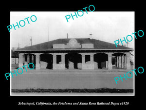 OLD LARGE HISTORIC PHOTO OF SEBASTOPOL CALIFORNIA, THE P&SR RAILROAD DEPOT c1920