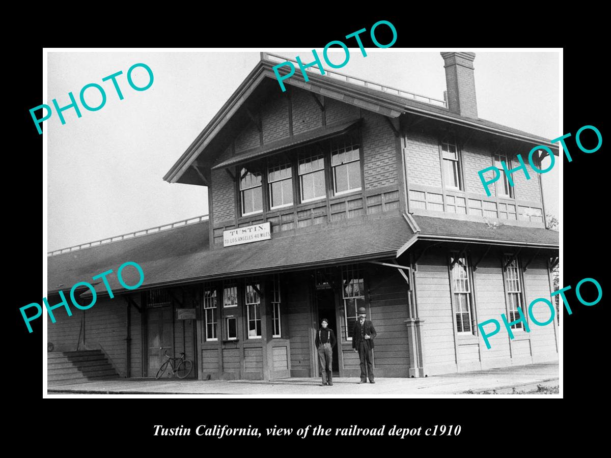 OLD LARGE HISTORIC PHOTO OF TUSTIN CALIFORNIA, VIEW OF THE RAILROAD DEPOT 1910 1