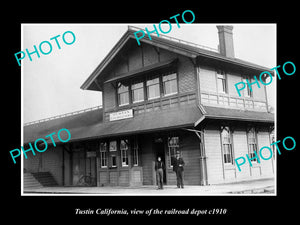 OLD LARGE HISTORIC PHOTO OF TUSTIN CALIFORNIA, VIEW OF THE RAILROAD DEPOT 1910 1