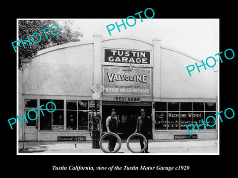 OLD LARGE HISTORIC PHOTO OF TUSTIN CALIFORNIA, THE TUSTIN MOTOR GARAGE c1920