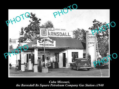 OLD LARGE HISTORIC PHOTO CUBA MISSOURI, THE BE SQUARE GAS STATION c1940