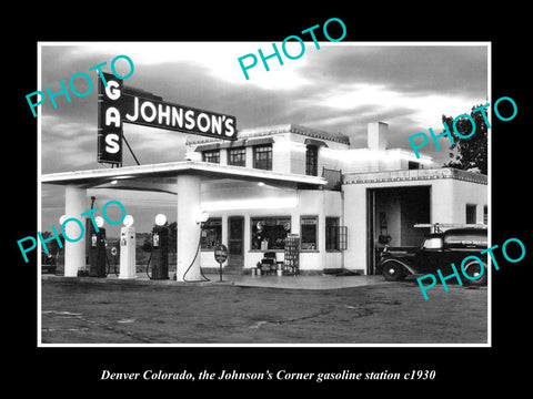 OLD LARGE HISTORIC PHOTO DENVER COLORADO, JOHNSONS CORNER GAS STATION c1940