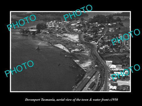 OLD LARGE HISTORIC PHOTO OF DEVONPORT TASMANIA, AERIAL VIEW OF TOWN c1950