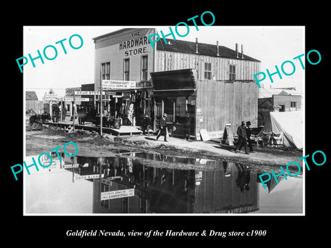 OLD LARGE HISTORIC PHOTO OF GOLDFIELD NEVADA, THE HARDWARE & DRUG STORE c1900