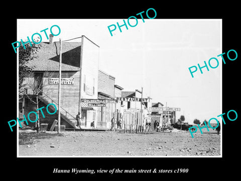 OLD LARGE HISTORIC PHOTO OF HANNA WYOMING, THE MAIN STREET & STORES c1900