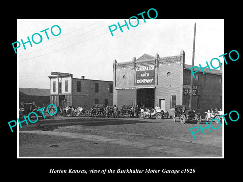 OLD LARGE HISTORIC PHOTO OF HORTON KANSAS, THE BURKHALTER MOTOR GARAGE c1920