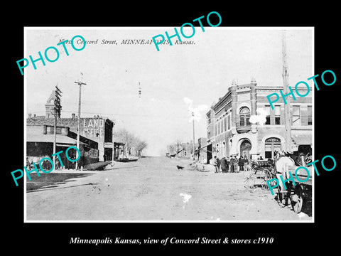 OLD LARGE HISTORIC PHOTO OF MINNEAPOLIS KANSAS, CONCORD Street & STORES c1910