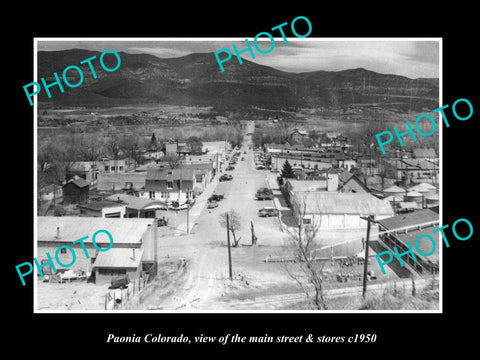 OLD LARGE HISTORIC PHOTO OF PAONIA COLORADO, VIEW OF THE MAIN St & STORES c1950