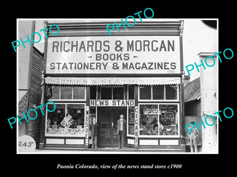 OLD LARGE HISTORIC PHOTO OF PAONIA COLORADO, THE NEWS STAND & BOOK STORE c1900