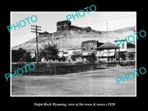 OLD LARGE HISTORIC PHOTO OF PULPIT ROCK WYOMING, VIEW OF THE TOWN & STORES c1920