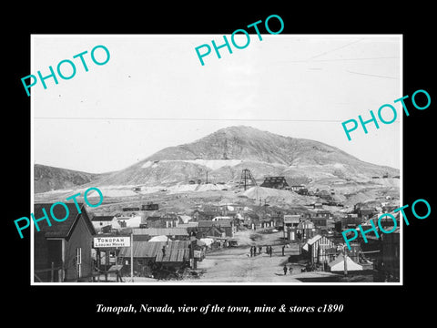 OLD LARGE HISTORIC PHOTO OF TONOPAH NEVADA, THE TOWN, MINE & STORES c1890