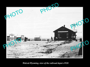 OLD LARGE HISTORIC PHOTO OF WALCOTT WYOMING, VIEW OF THE RAILROAD DEPOT c1920