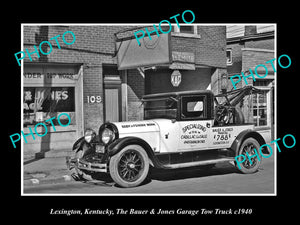 OLD LARGE HISTORIC PHOTO LEXINGTON KENTUCKY, THE BAUER & JONES TOW TRUCK c1940