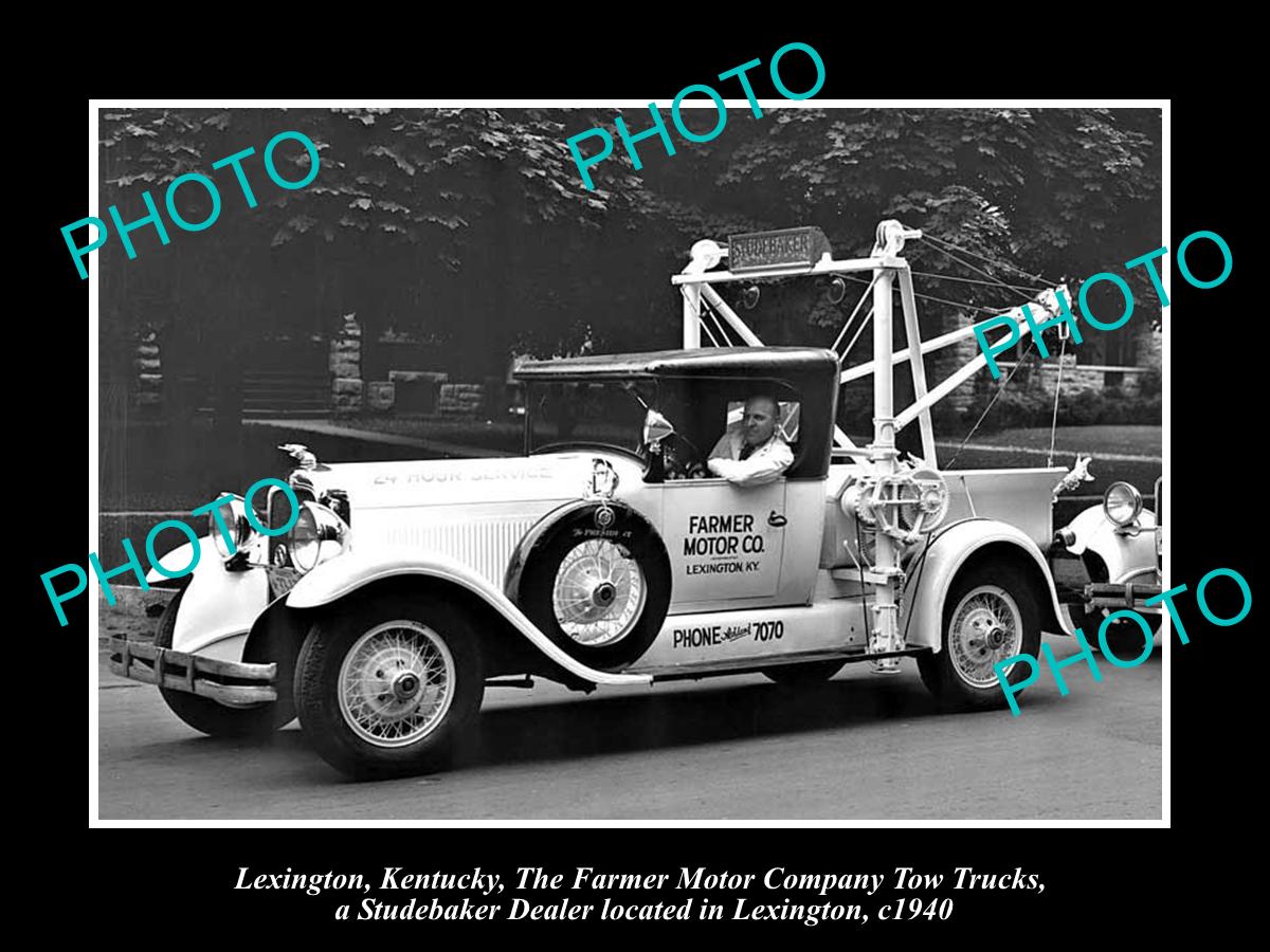 OLD LARGE HISTORIC PHOTO LEXINGTON KENTUCKY, THE FARMER MOTOR Co TOW TRUCK c1940