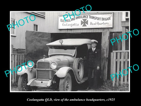 OLD LARGE HISTORIC PHOTO OF COOLANGATTA QLD, THE QATB AMBULANCE STATION c1925