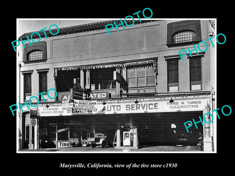 OLD LARGE HISTORIC PHOTO MARYSVILLE CALIFORNIA, THE BECKERS MOTOR GARAGE c1930