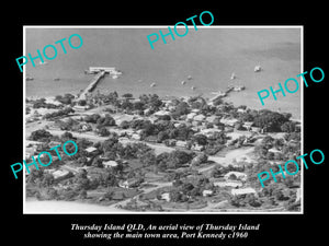 OLD LARGE HISTORIC PHOTO OF THURSDAY ISLAND QLD AERIAL VIEWOF PORT KENNEDY c1960