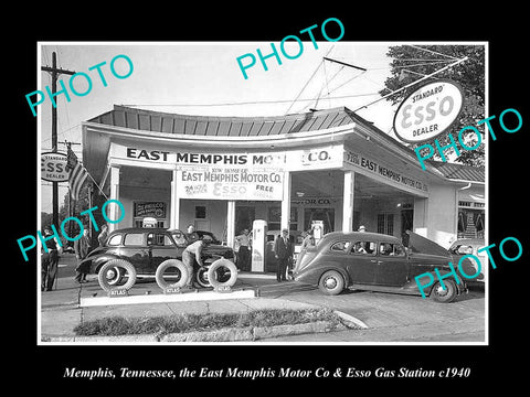 OLD LARGE HISTORIC PHOTO MEMPHIS TENNESSEE, THE MOTOR Co & ESSO GAS STATION 1940