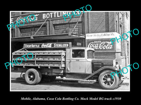 OLD LARGE HISTORIC PHOTO MOBILE ALABAMA, THE MACK COCA COLA DELIVARY TRUCK c1930