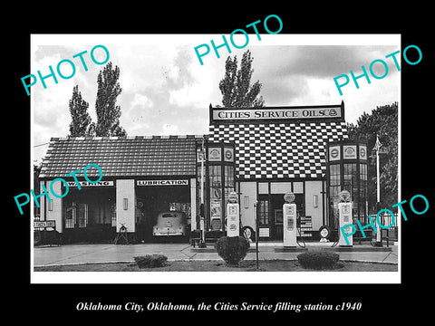 OLD LARGE HISTORIC PHOTO OKLAHOMA CITY, THE CITIES SERVICE GAS STATION c1940