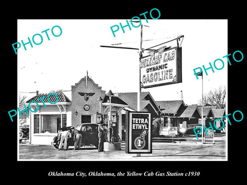 OLD LARGE HISTORIC PHOTO OKLAHOMA CITY, THE YELLOW CAB GAS TATION c1930