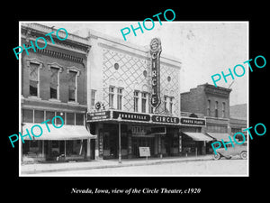 OLD LARGE HISTORIC PHOTO OF NEVADA IOWA, VIEW OF THE CIRCLE THEATRE c1920