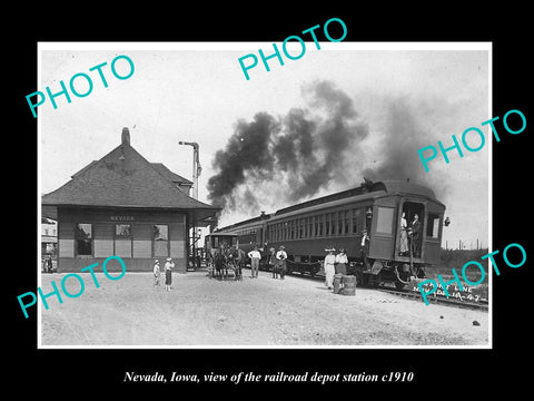 OLD LARGE HISTORIC PHOTO OF NEVADA IOWA, THE RAILROAD DEPOT STATION c1910 1