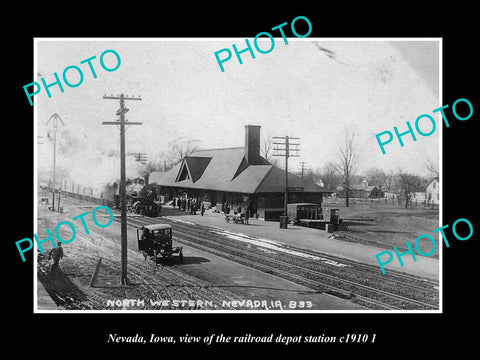 OLD LARGE HISTORIC PHOTO OF NEVADA IOWA, THE RAILROAD DEPOT STATION c1910 2