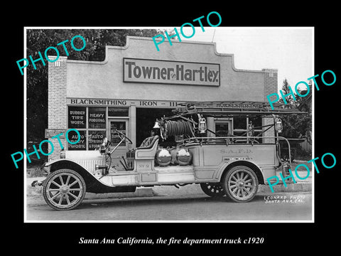 OLD LARGE HISTORIC PHOTO OF SANTA ANA CALIFORNIA, THE FIRE DEPARTMENT TRUCK c192