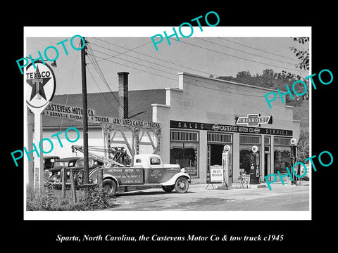 OLD LARGE HISTORIC PHOTO SPARTA NORTH CAROLINA, CASTEVENS CHEVROLET GARAGE c1945