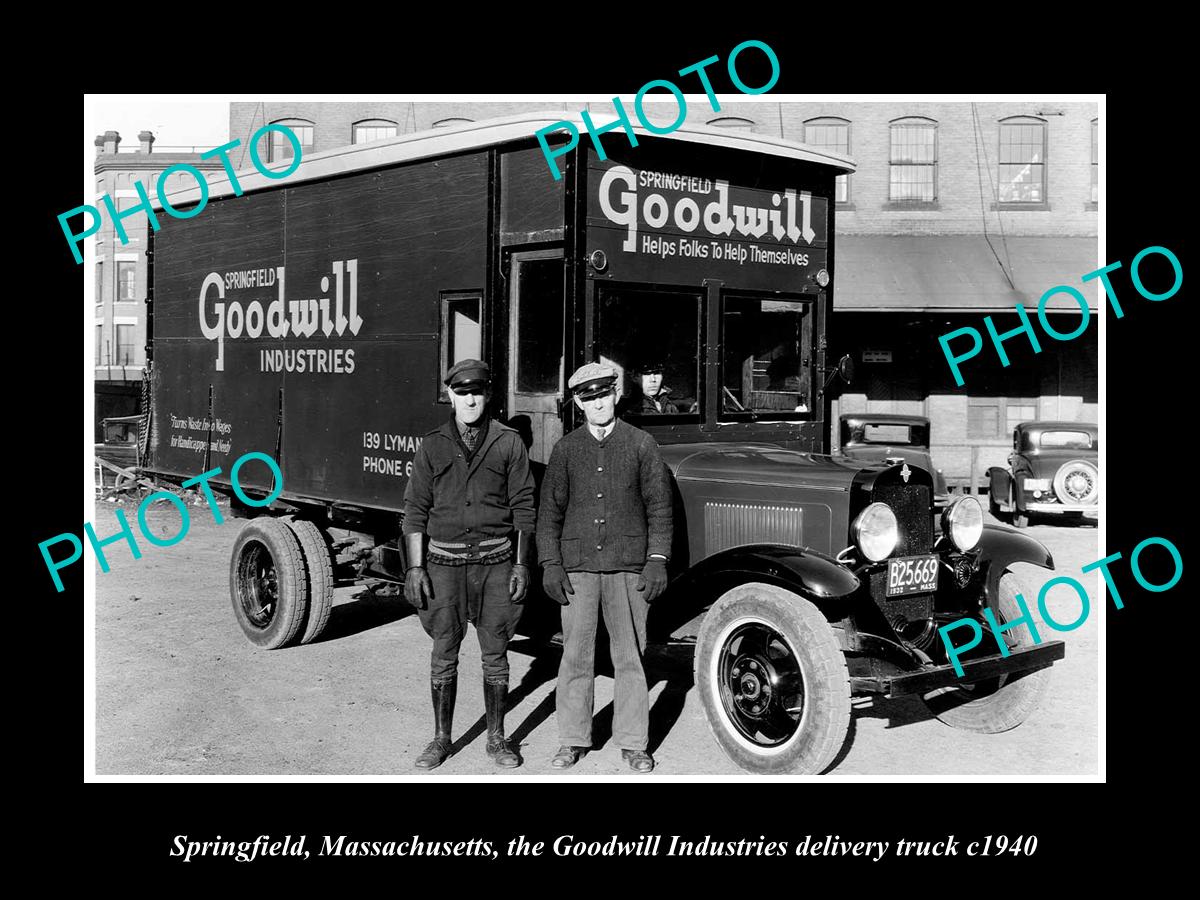 OLD LARGE HISTORIC PHOTO OF SPRINGFIELD MASSACHUSETTS, THE GOODWILL TRUCK c1940