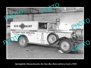 OLD LARGE HISTORIC PHOTO OF SPRINGFIELD MASSACHUSETTS, SUN RAY DAIRY TRUCK c1940