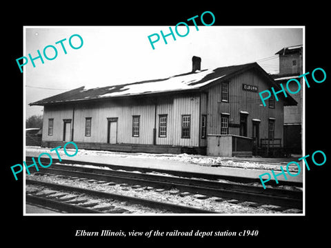 OLD LARGE HISTORIC PHOTO OF ELBURN ILLINOIS, RAILROAD DEPOT STATION c1940 1