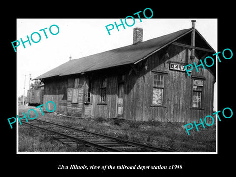 OLD LARGE HISTORIC PHOTO OF ELVA ILLINOIS, THE RAILROAD DEPOT STATION c1940