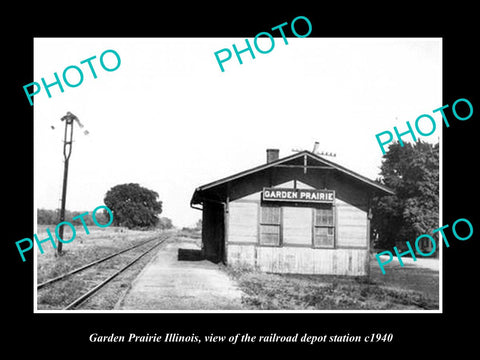 OLD LARGE HISTORIC PHOTO OF GARDEN PRAIRIE ILLINOIS, RAILROAD DEPOT STATION 1940