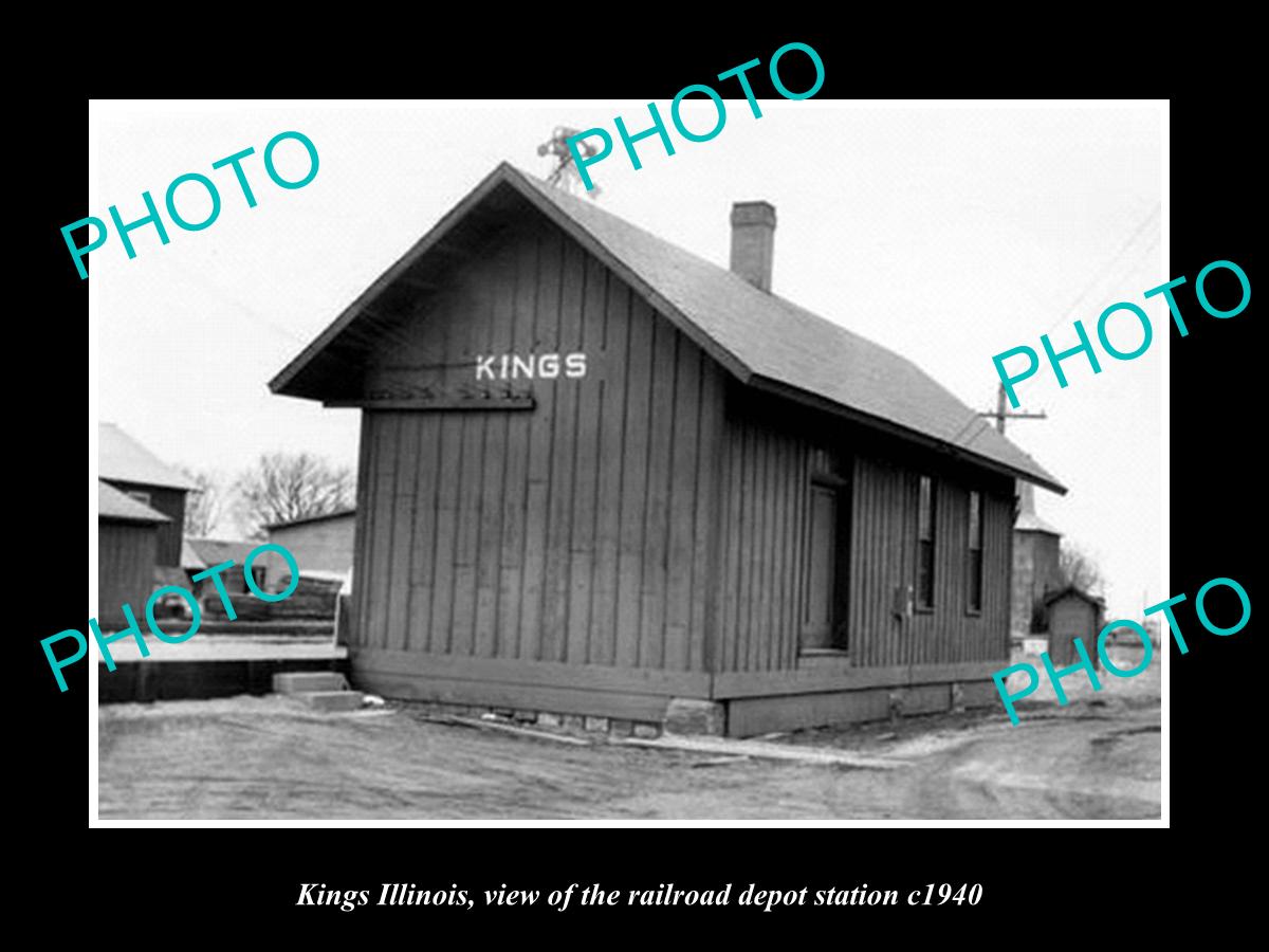 OLD LARGE HISTORIC PHOTO OF KINGS ILLINOIS, THE RAILROAD DEPOT STATION c1940