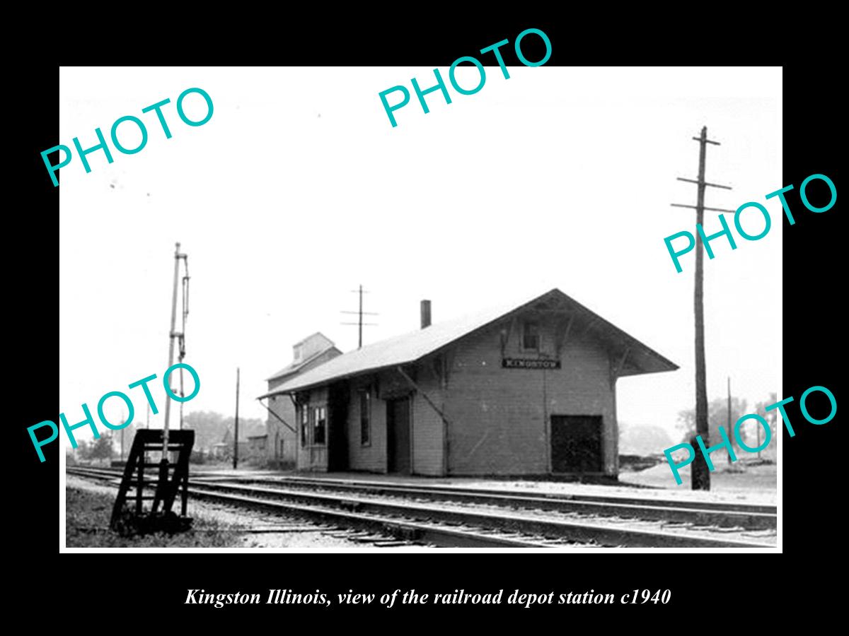 OLD LARGE HISTORIC PHOTO OF KINGSTON ILLINOIS, THE RAILROAD DEPOT STATION c1940