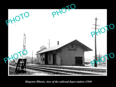 OLD LARGE HISTORIC PHOTO OF KINGSTON ILLINOIS, THE RAILROAD DEPOT STATION c1940