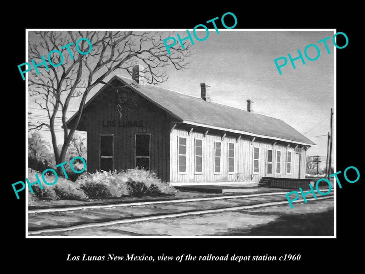 OLD LARGE HISTORIC PHOTO OF LOS LUNAS NEW MEXICO RAILROAD DEPOT STATION c1960