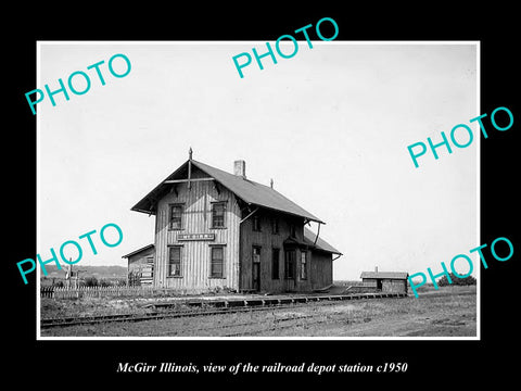 OLD LARGE HISTORIC PHOTO OF McGIRR ILLINOIS, THE RAILROAD DEPOT STATION c1950