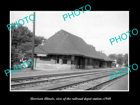 OLD LARGE HISTORIC PHOTO OF MORRISON ILLINOIS, THE RAILROAD DEPOT STATION c1940