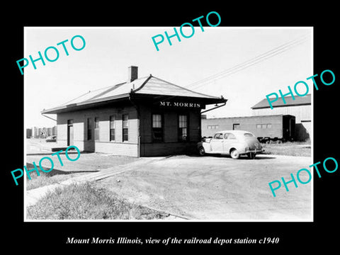 OLD LARGE HISTORIC PHOTO OF MOUNT MORRIS ILLINOIS, RAILROAD DEPOT STATION c1940