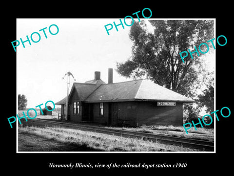 OLD LARGE HISTORIC PHOTO OF NORMANDY ILLINOIS, THE RAILROAD DEPOT STATION c1940