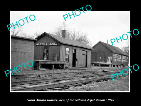 OLD LARGE HISTORIC PHOTO OF NORTH AURORA ILLINOIS, RAILROAD DEPOT STATION c1940