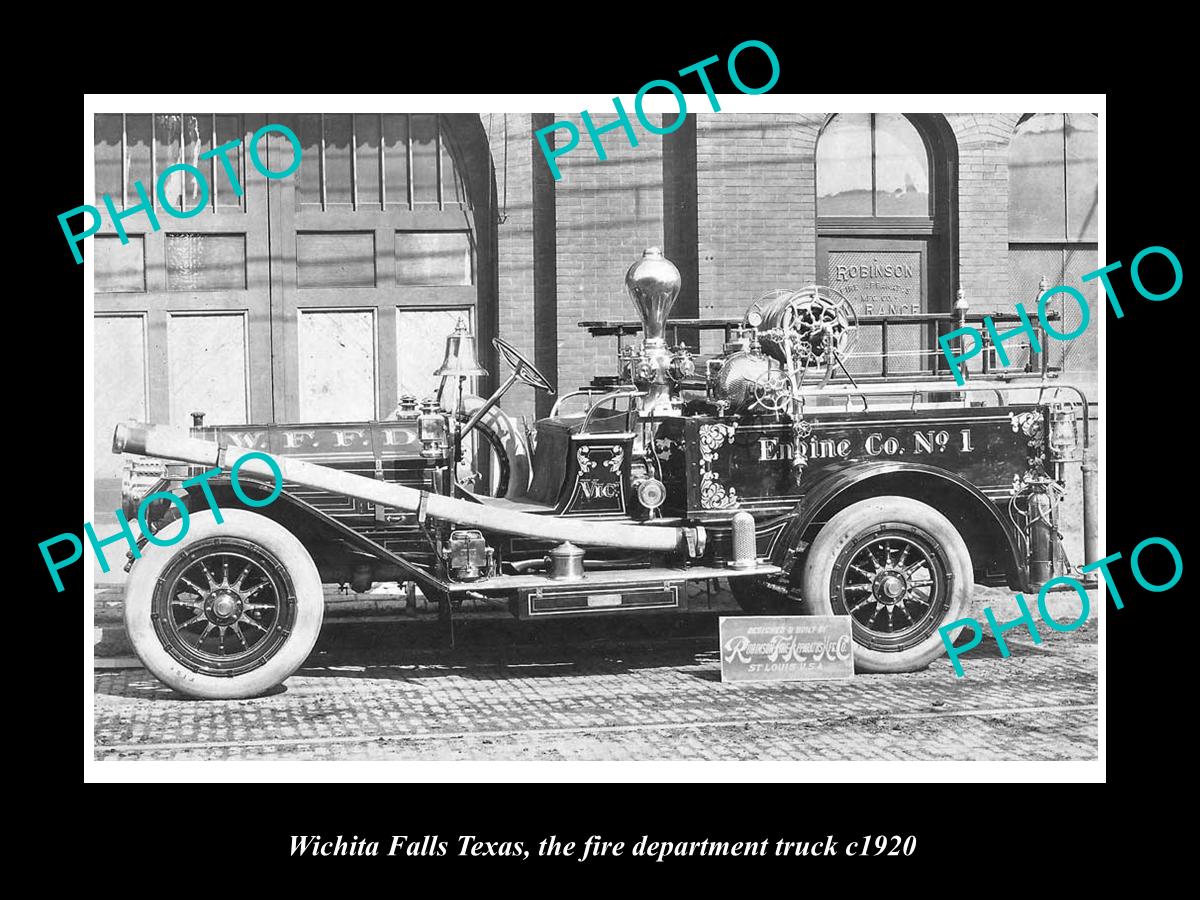 OLD LARGE HISTORIC PHOTO OF WICHITA FALLS TEXAS, THE FIRE DEPARTMENT TRUCK c1920