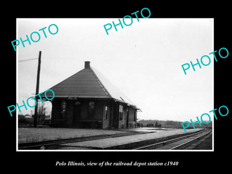 OLD LARGE HISTORIC PHOTO OF POLO ILLINOIS, THE RAILROAD DEPOT STATION c1940